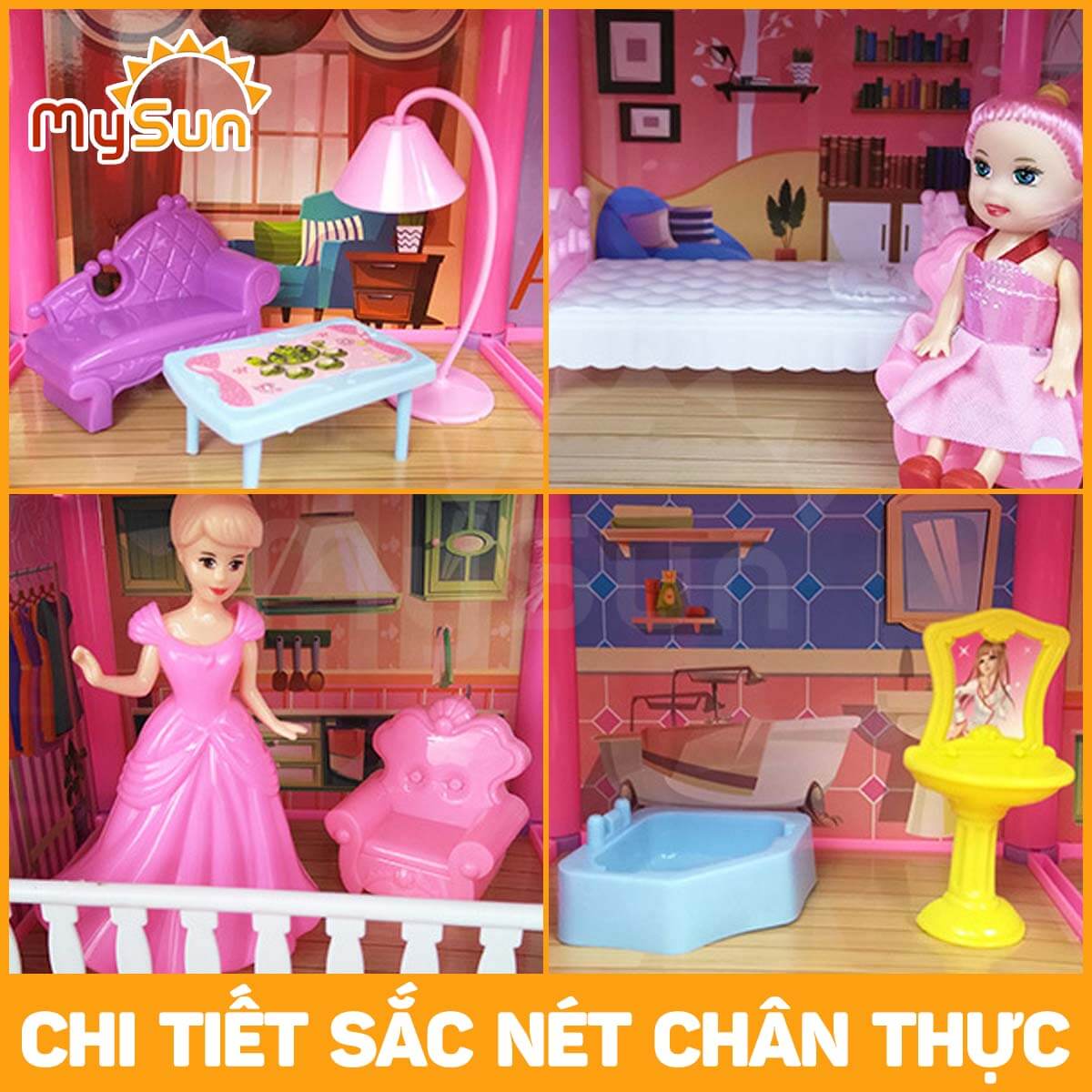 Mô hình lâu đài ngôi nhà búp bê công chúa đồ chơi xếp ghép hình cho bé gái 2 3 4 5 6 tuổi MySun