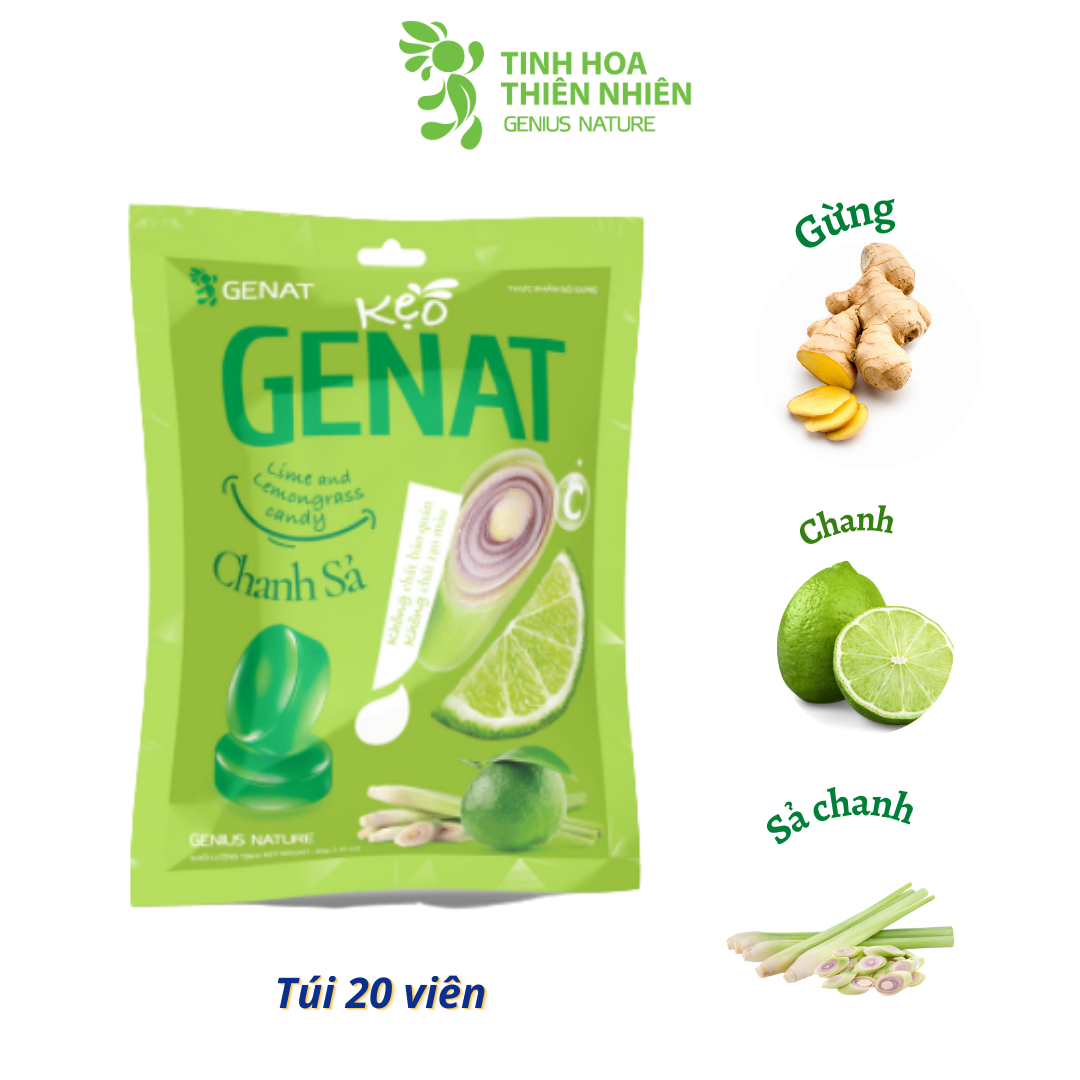 Combo 3 túi 20 viên - Kẹo thảo mộc Gezcol - Genat Chanh Sả - Genat Gừng - Giao 2H HCM