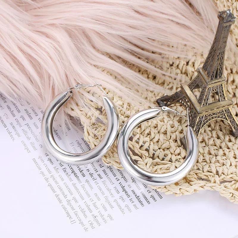Khuyên tai tròn phong cách âu mỹ - Hoa tai dáng tròn trơn