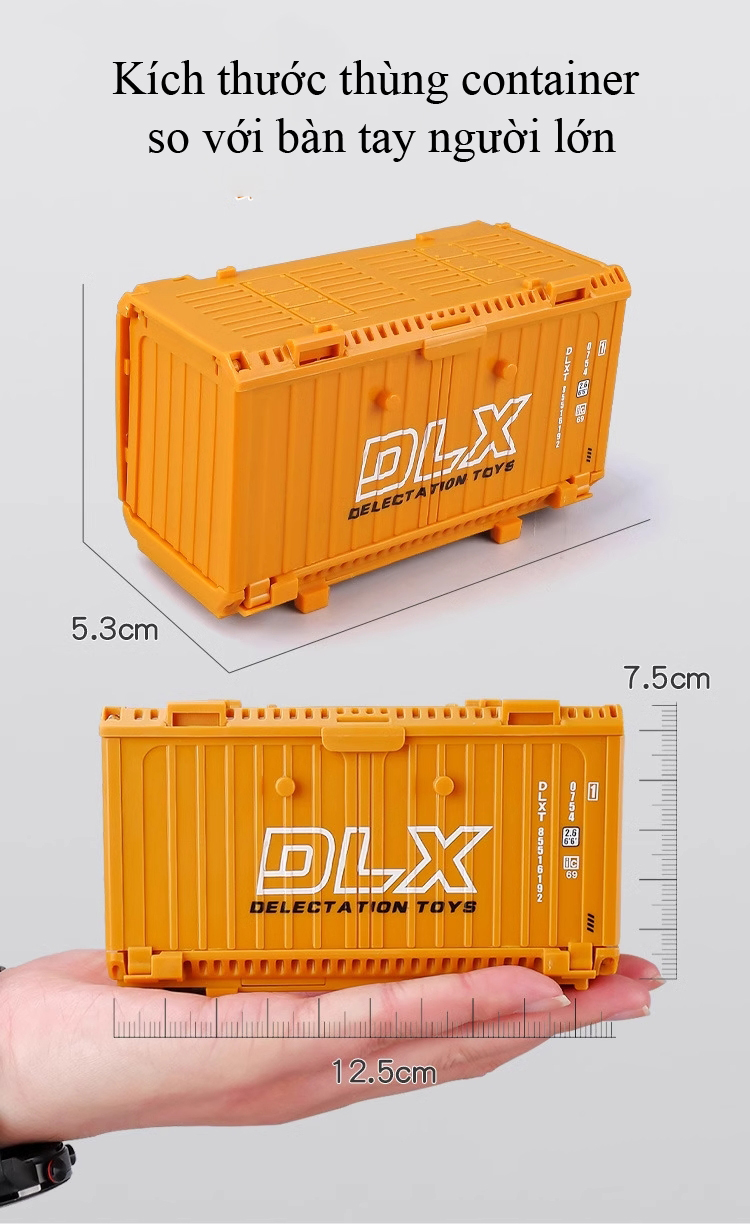 Đồ chơi mô hình xe cẩu hạng nặng container kèm thùng và giàn cẩu xoay 360 độ có bộ nâng đỡ 4 bánh xe