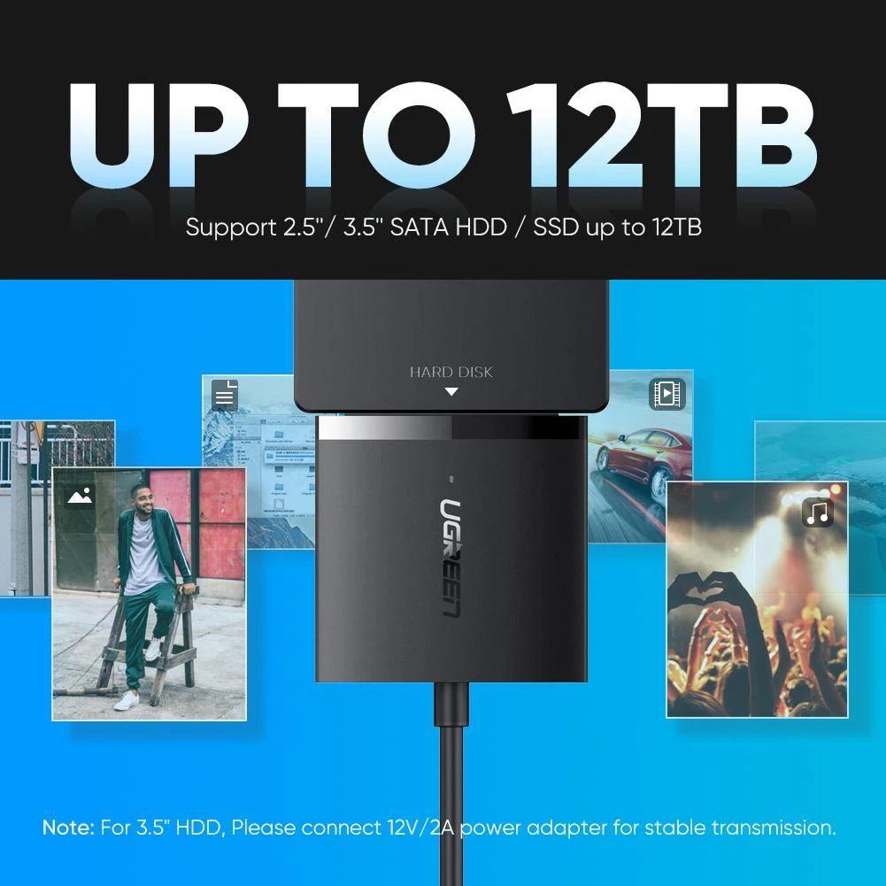 Ugreen UG60561CM257TK USB 3.0 bộ chuyển ra ổ cứng và ssd SATA hỗ trợ cắm chân nguồn DC 5.5mm không có adapter đi kèm - HÀNG CHÍNH HÃNG