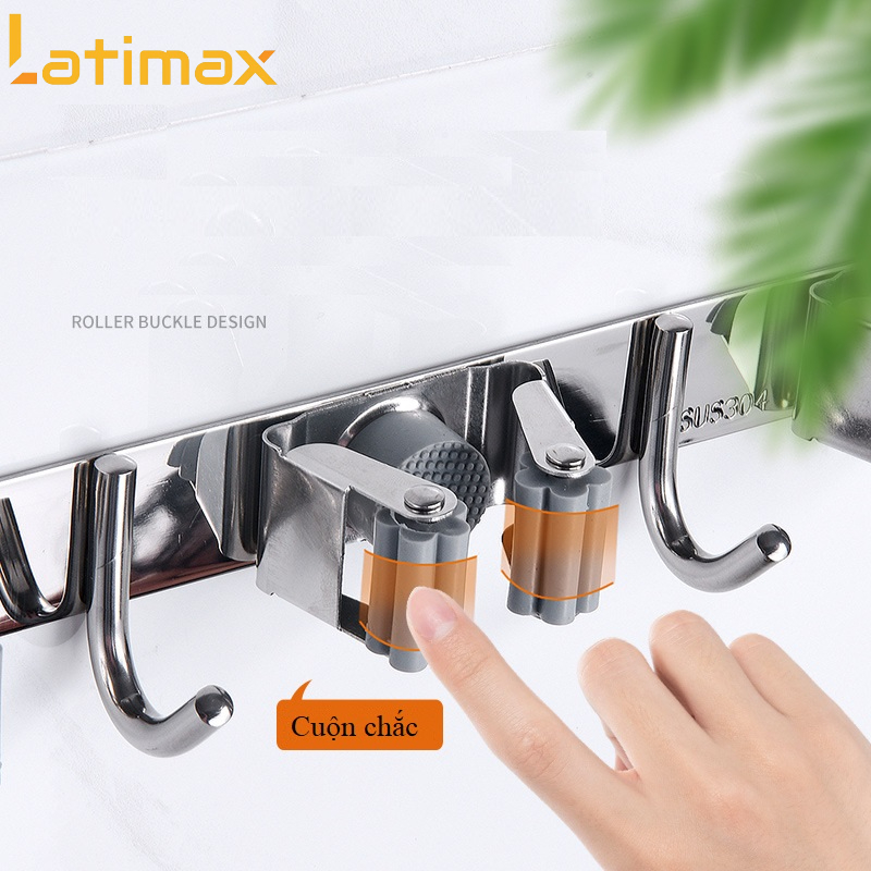 Móc Treo Đồ Dán Tường Đa Năng Loại 3 Móc kèm 2 Kẹp Chổi Lau Nhà Chất liệu Inox 304 Cao Cấp - Tặng keo dán tường Chuyên dụng