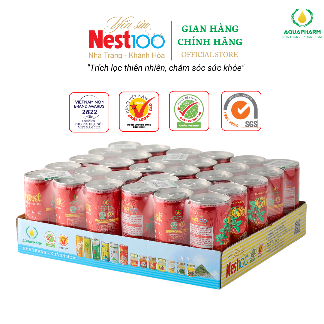 Nước Yến Sào Nest100 Nhân Sâm - Thùng 30 lon 190ml