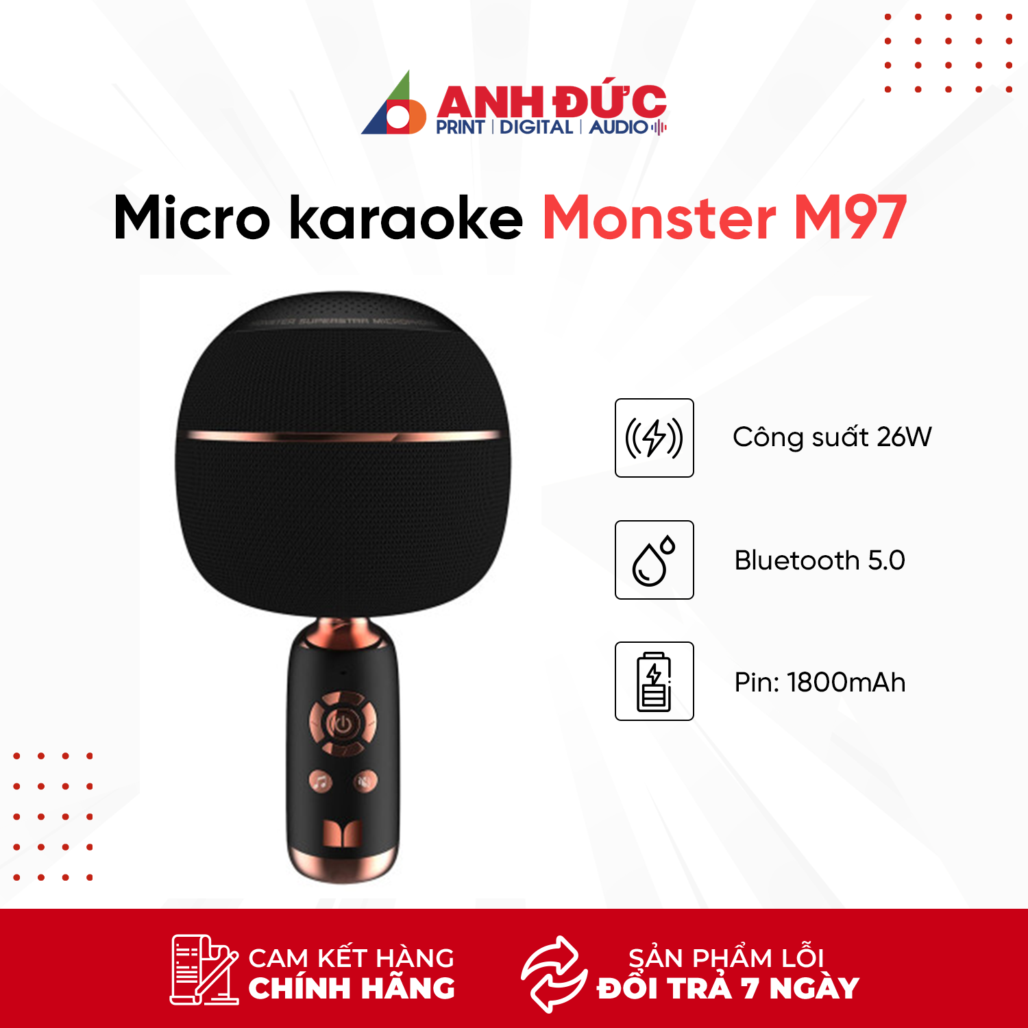 Micro Karaoke Tích Hợp Loa Bluetooth Monster M97 - Hàng Chính Hãng