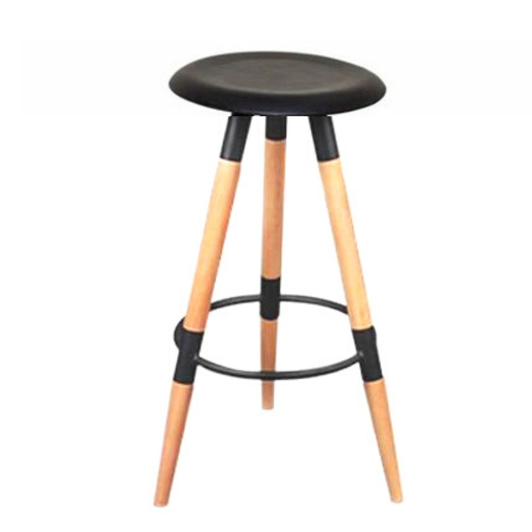 Ghế quầy bar ba chân gỗ mặt ngồi nhựa tròn màu đen cho căn hộ café quán bar / 3 legged bar stools CB2128-S1 CAPTA