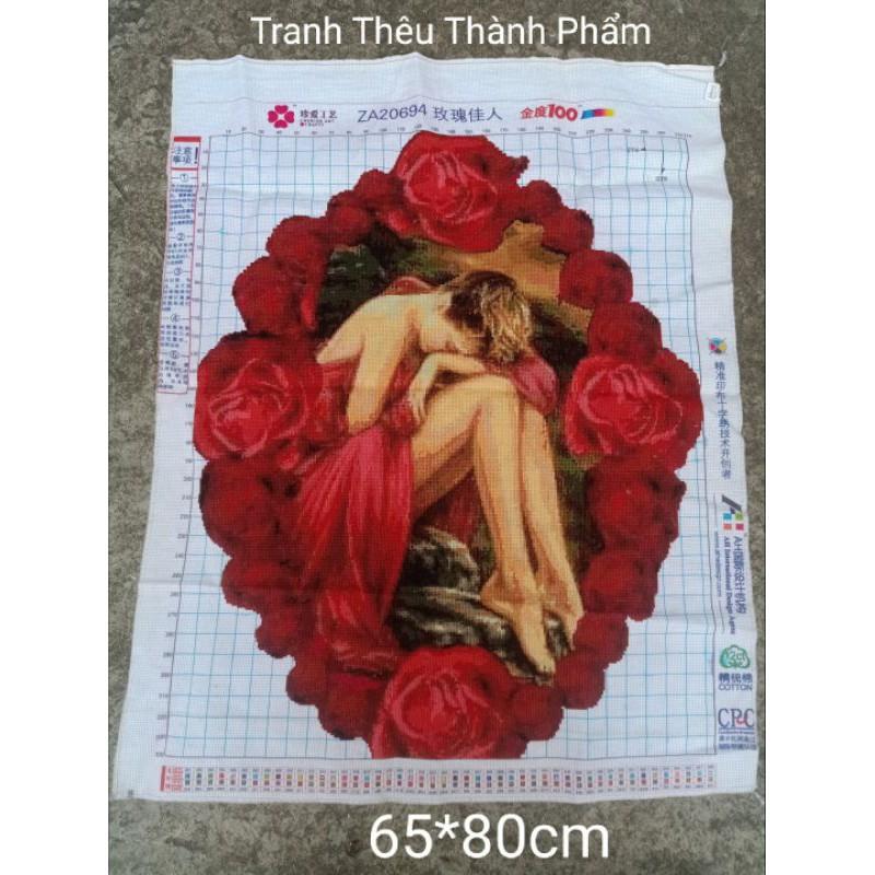Tranh Thêu Mẫu Người Cô Gái Hoa Hồng ZA20694