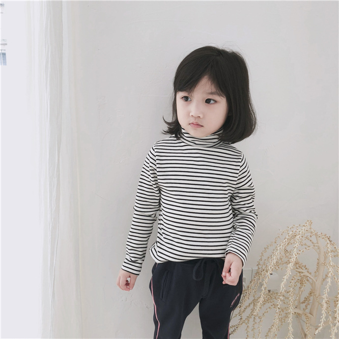 Áo thun cotton cổ cao cho bé trai bé gái mặc thu đông, chất cotton đẹp dày dặn, giữ ấm tốt, mẫu mới kẻ sọc dễ mặc | MA07
