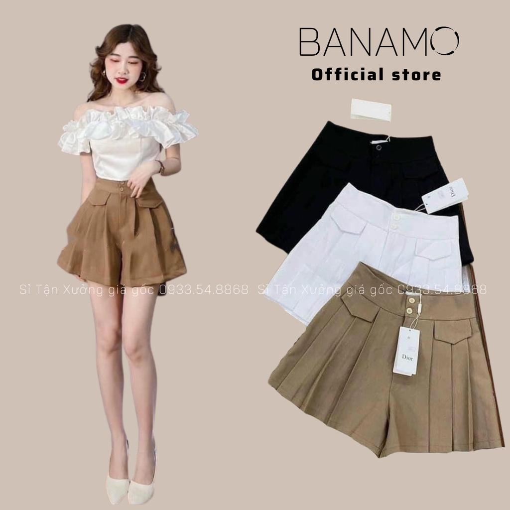 Quần short nữ túi nắp 2 khuy hàng thiết kế siêu đẹp thời trang Banamo Fashion short nữ túi nắp 2 khuy chất kaki 682