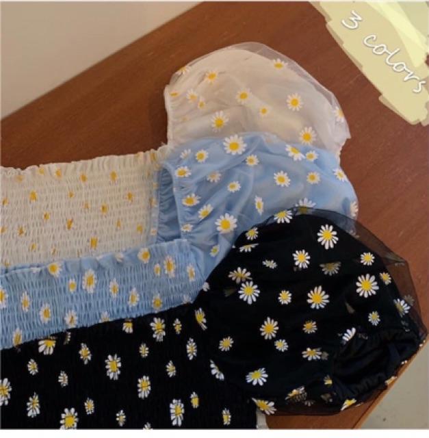 Áo crotop bo chun hoa nhí trễ vai