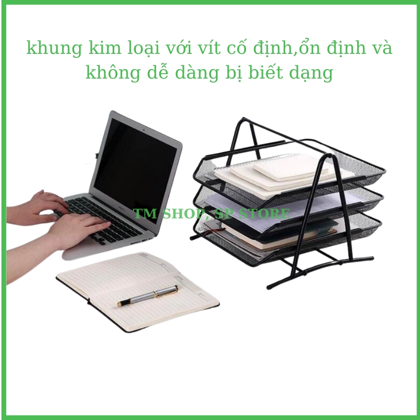 Dụng cụ văn phòng, giá để hồ sơ tài liệu, kệ sách vở đa năng khung kim loại chắc chắn MẪU MỚI K3T - 3 TẦNG