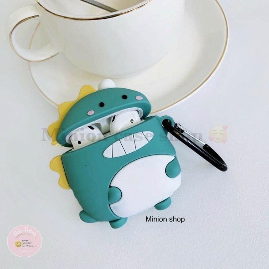 Bao Case Ốp dành cho Airpods 1-2, Airpods Pro silicon 3D khủng long xanh cao cấp