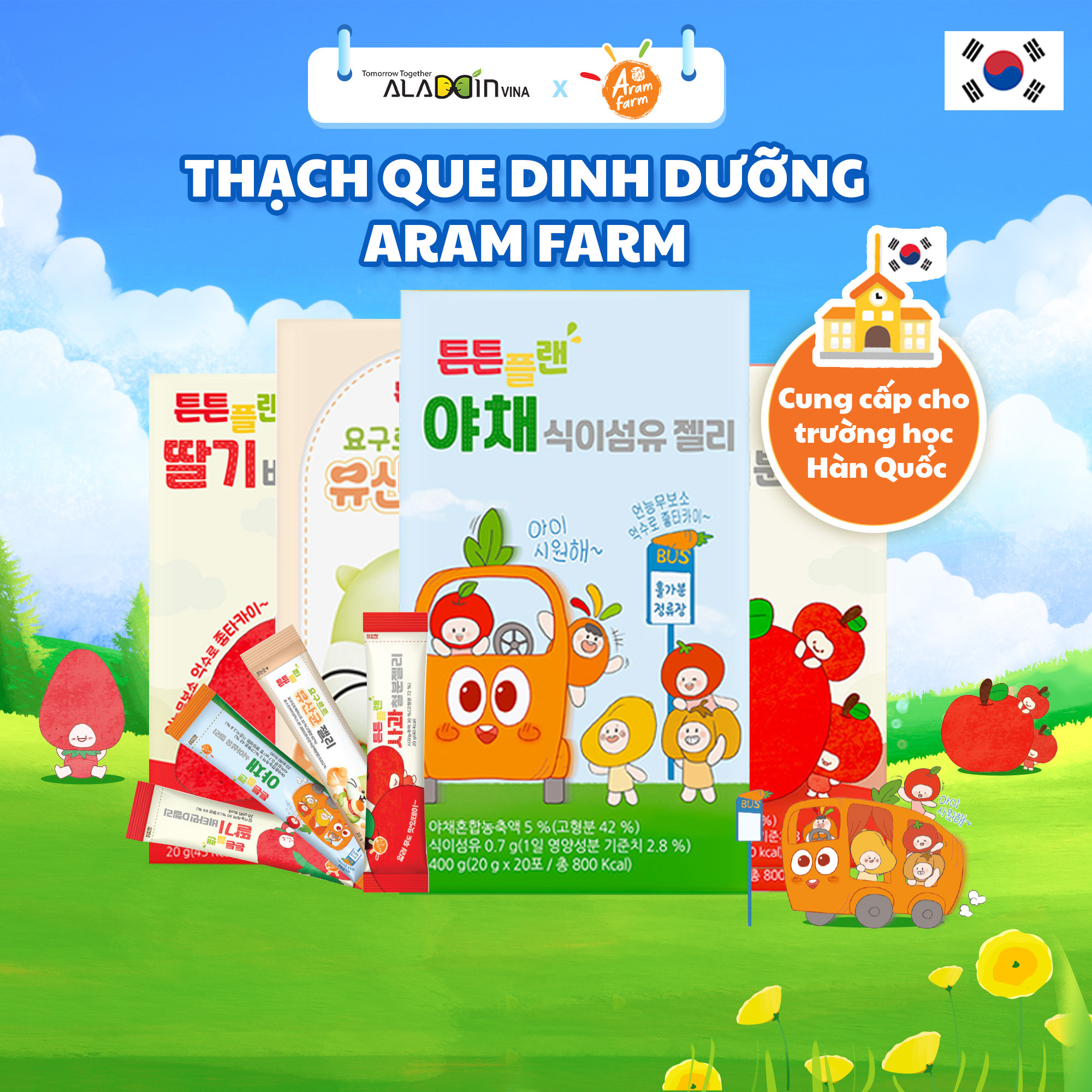 Thạch dinh dưỡng cho bé 1 tuổi ARAM FARM bổ sung chất xơ từ 23 loại rau củ, an toàn, không chất bảo quản