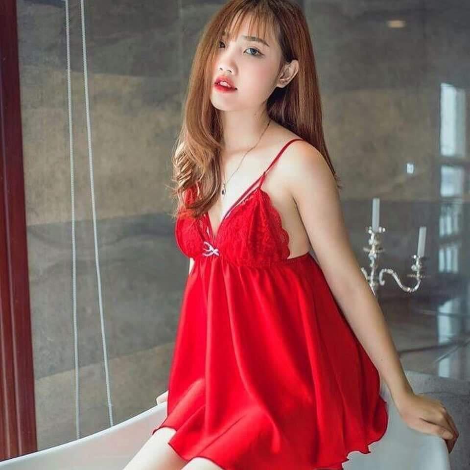 Váy ngủ lụa phối ren tặng kèm chip ren xinh xắn gợi cảm Rose Sleepwear