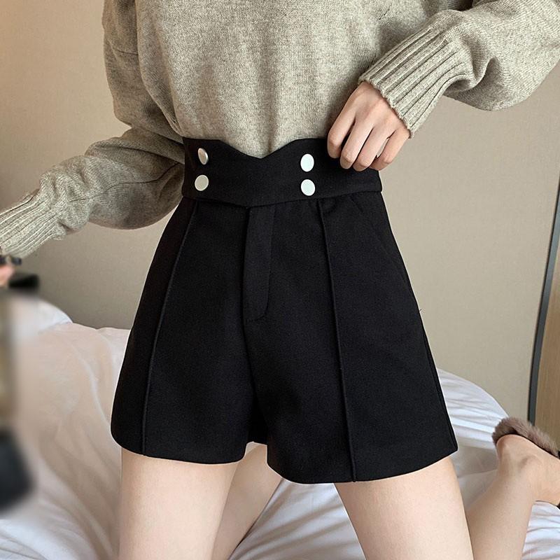 Quần đùi vải len ống rộng kiểu dáng thời trang phong cách Hàn Quốc dành cho nữ