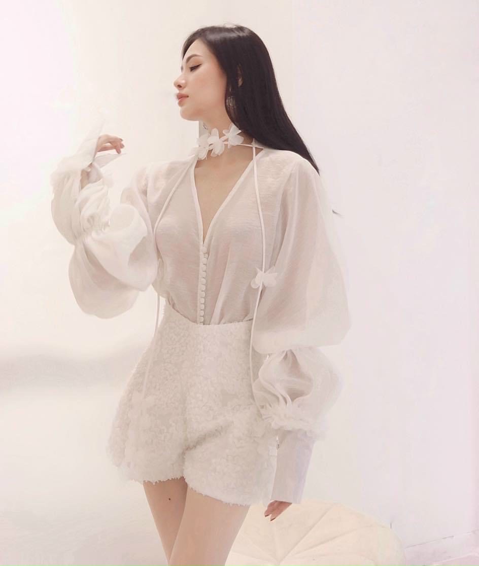 Sét áo sơ mi tay phồng + quần short ren