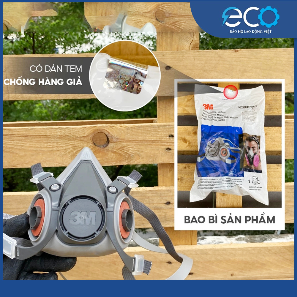 Bộ mặt nạ phòng độc 3M 6100/6200 với phin lọc 6006 kết hợp tấm lọc bụi 5N11 cùng nắp giữ 501 (7 món)