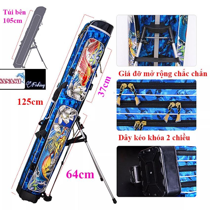 Bao Đựng Cần Câu Ngọa Long 1m25 3 Ngăn Chính 3 Ngăn Phụ - Sanami Fishing Nhiều Ngăn Dung Tích Lớn Có Giá Đỡ Cao Cấp