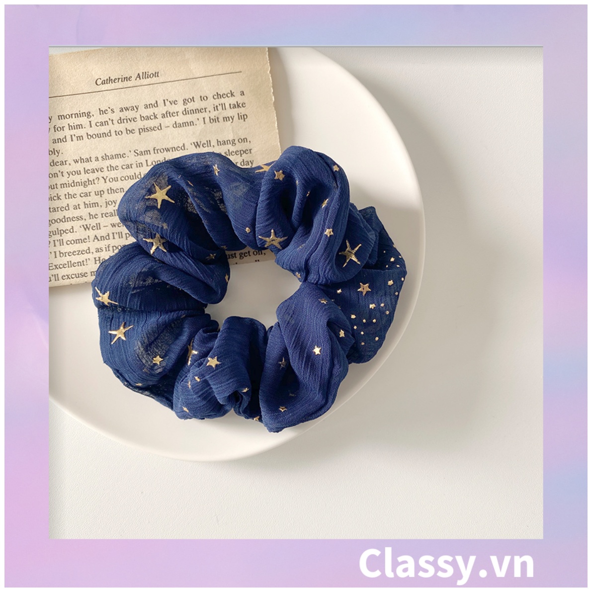 Scrunchies cột tóc, buộc tóc sợi lưới, họa tiết ánh sao, nhiều màu thanh lịch PK1023