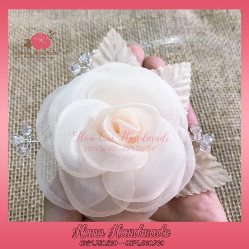 Hoa cài áo handmade bông hoa hồng cài áo voan mỹ thời trang cao cấp