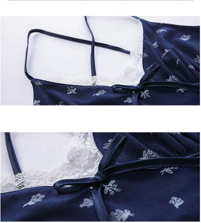 Đầm ngủ 2 dây navy họa tiết