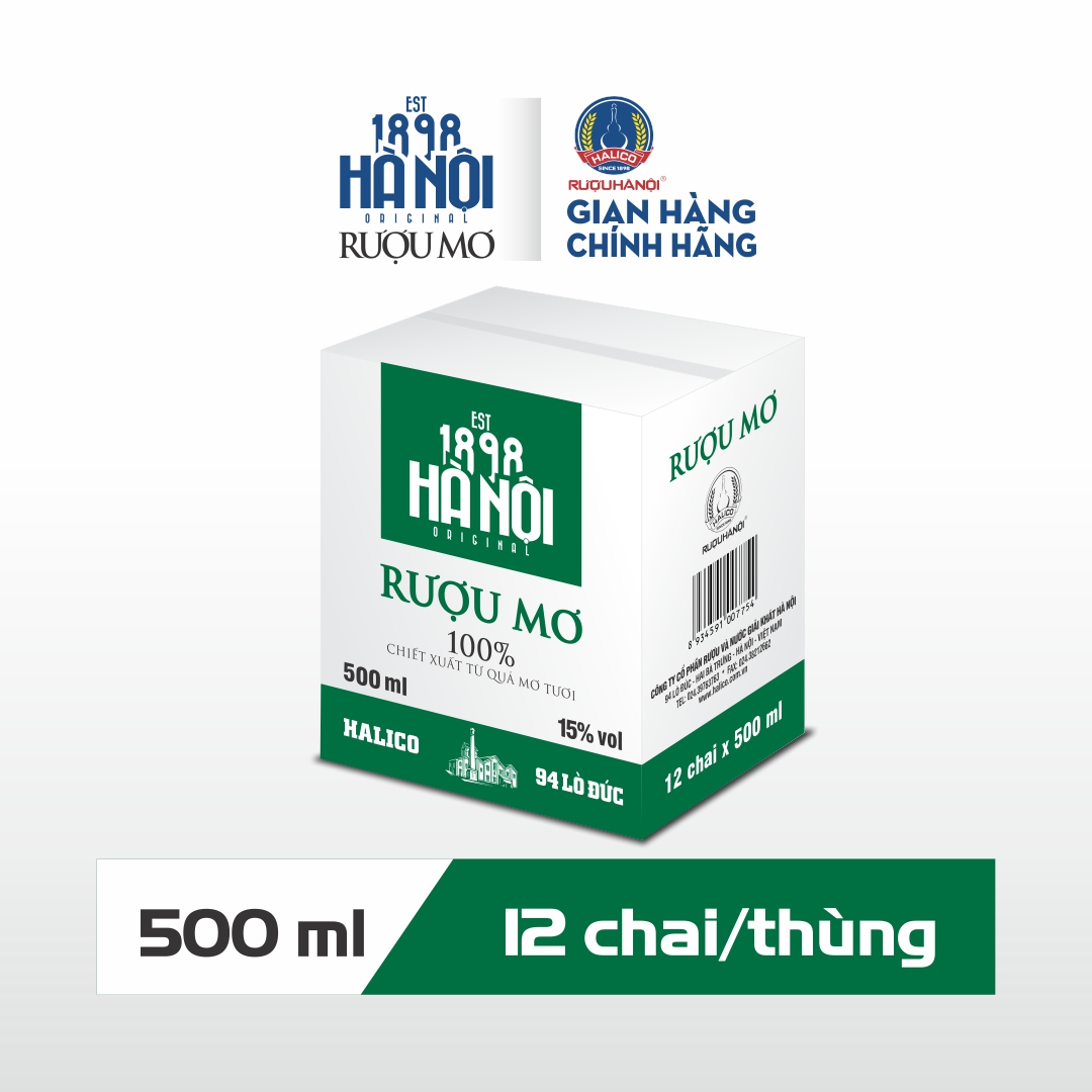 Rượu mơ Hà Nội 1898 HALICO nồng độ 15% chai 500ml không kèm hộp