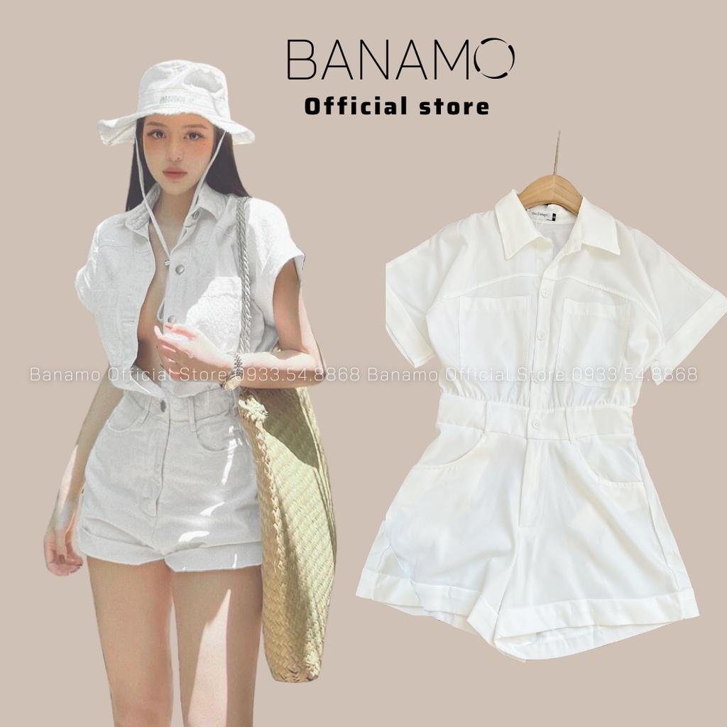 Bộ Jumpsuit cổ sơ mi liền quần gập gấu chất liệu đẹp hợp thời trang chị em 181