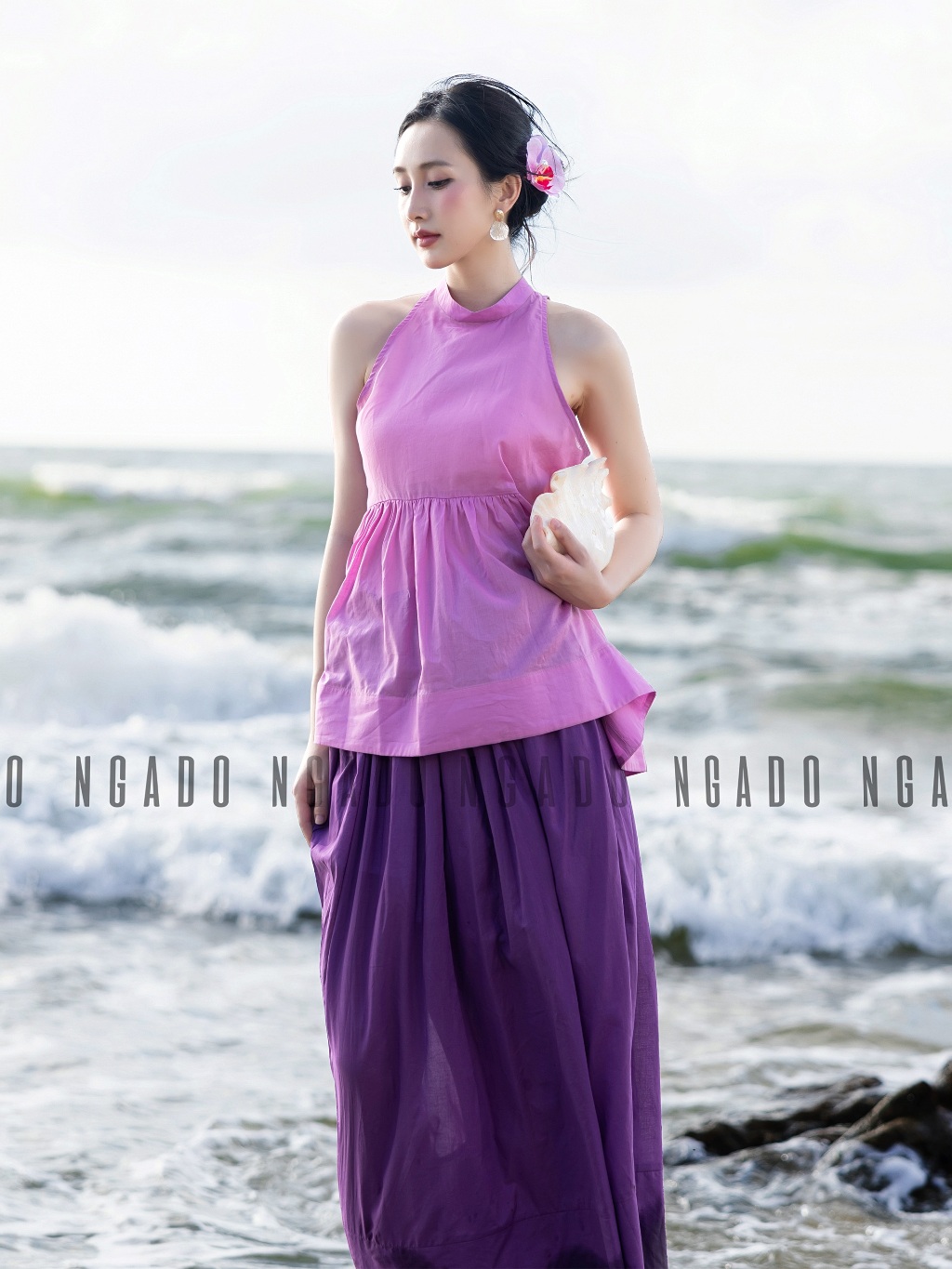 Chân váy tím đậm NGADO , Chân váy xòe , Chân váy dài , Chân váy thiết kế