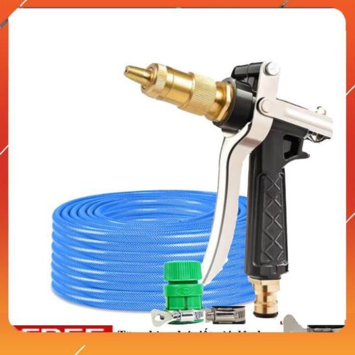 Vòi Xịt️Evoucher Bộ dây vòi xịt nước rửa xe, tưới cây , tăng áp 3 lần, loại 20m 206236 đầu đồng, đai+ đai