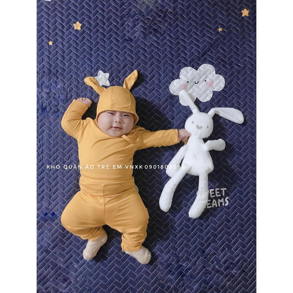 Bộ dài tay kèm nón tai thỏ cho bé Minky Mom đồ bộ thu đồng mũ tai thỏ cho bé minky xìn xò giá gốc tân xưởng