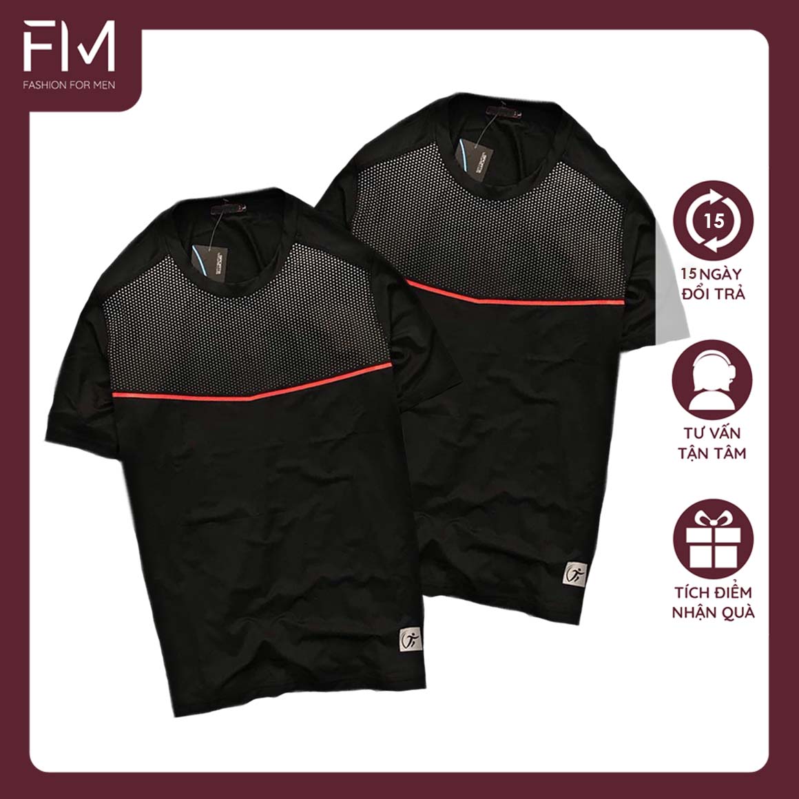 Combo 2 áo thun nam cổ tròn tay ngắn, chất thun lạnh mềm mại, co giãn thoải mái – FORMEN SHOP – FMCB2PS098 - ĐEN ĐEN - L