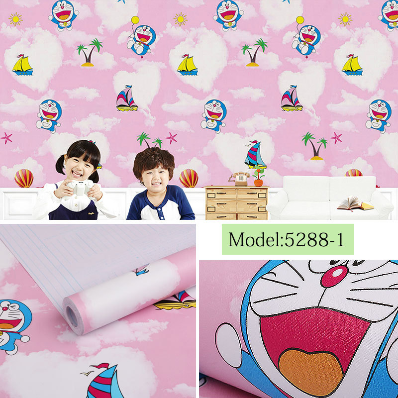 Combo 10 mét giấy dán tường, decal dán tường trang trí nhà cửa ĐÔ RÊ MON BẦU TRỜI HỒNG khổ 45cm