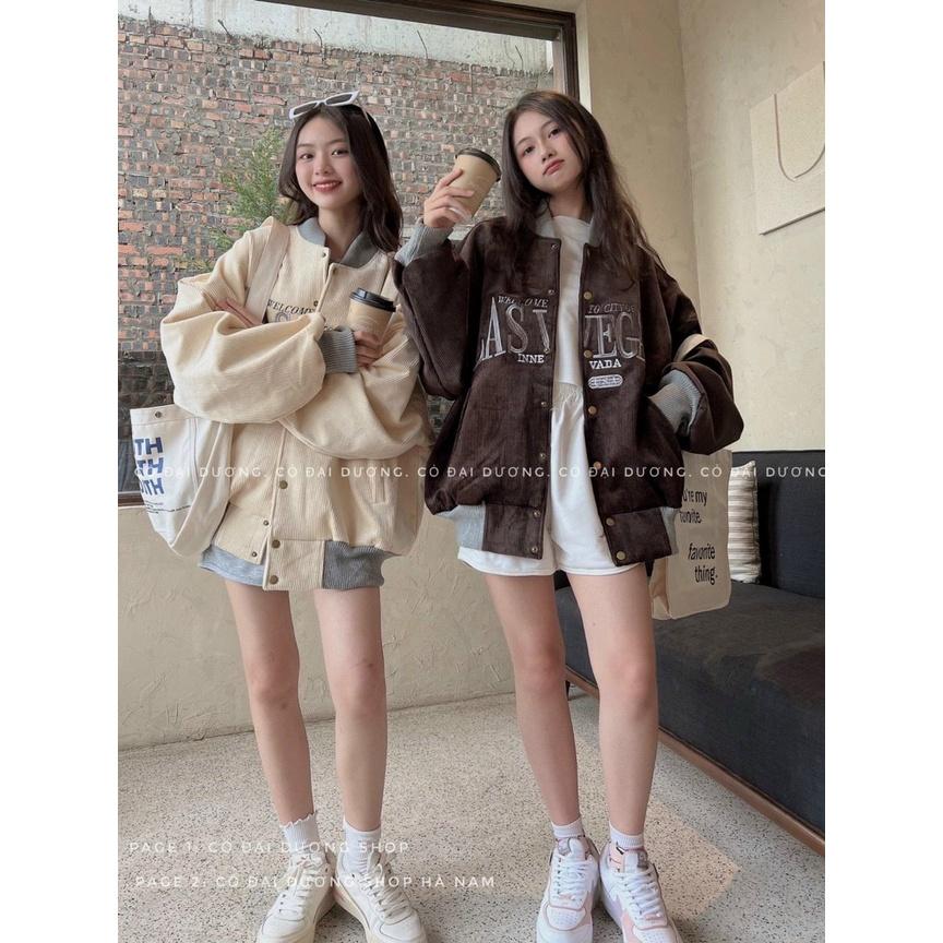 Áo khoác bomber Unisex Nhung Tăm Thêu LASVEGAS Chống Nắng Form Rộng 2 Lớp SENAVA