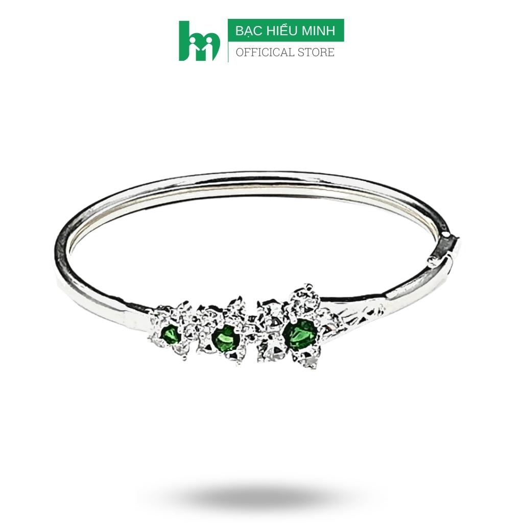 Vòng Tay, Lắc Tay Nữ Dạng Kiềng Tam Hoa Đá Xanh Bạc S925 BẠC HIỂU MINH LTU305S
