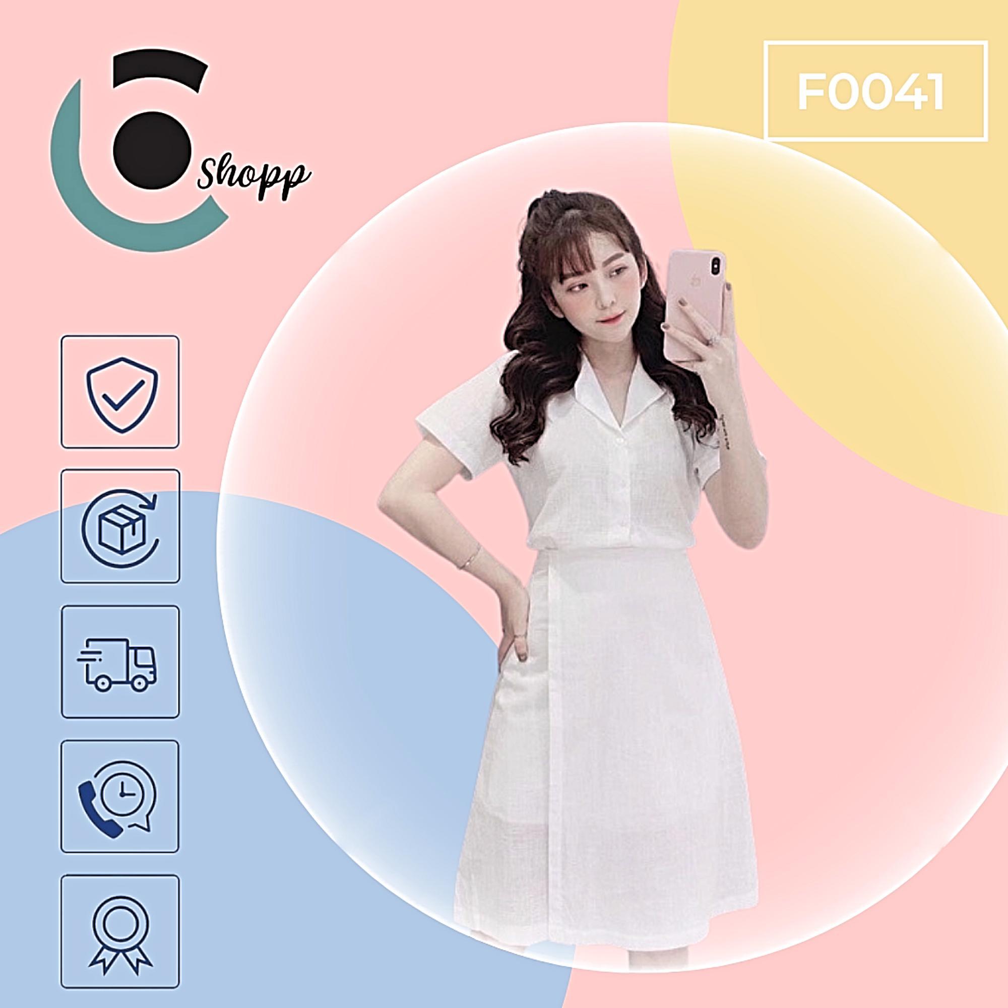 Váy cổ sơ mi đấp tà  cao cấp