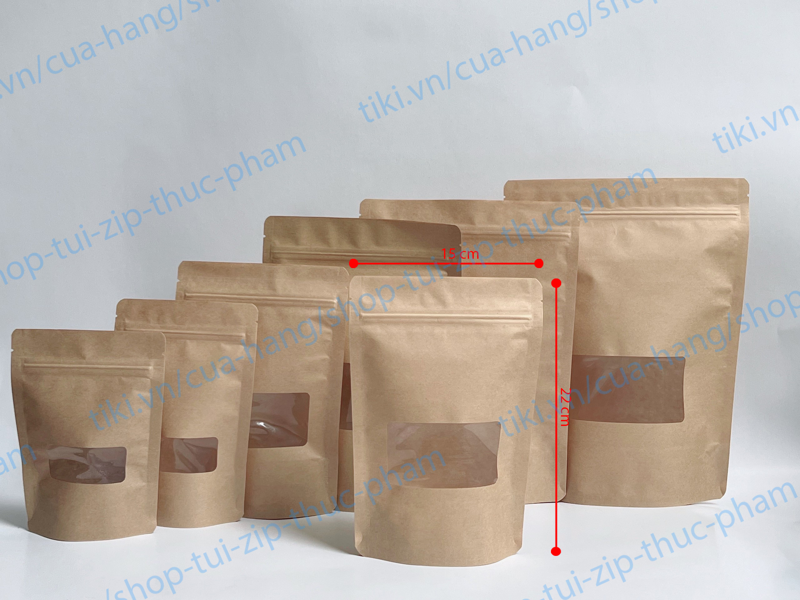 0.5KG Túi Zip Giấy Cửa Sổ - Túi zip giấy kraft đáy đứng - Túi Giấy Đựng Thực Phẩm Khô - size