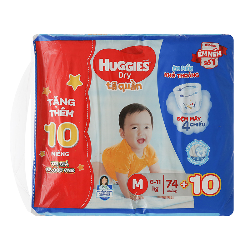 Tã quần Huggies Dry size M 74 miếng (cho bé 6 - 11kg)