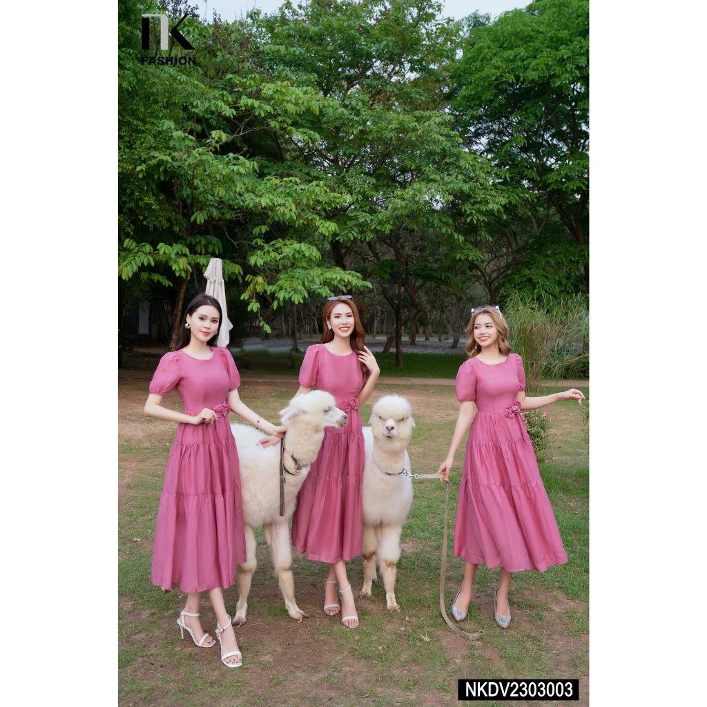 Đầm Dài Xếp Tầng NK Fashion Thiết Kế Hoa Eo Cách Điệu Phong Cách Đơn Giản Chất Vải Mềm Mịn Thoáng Mát NKDV2303003