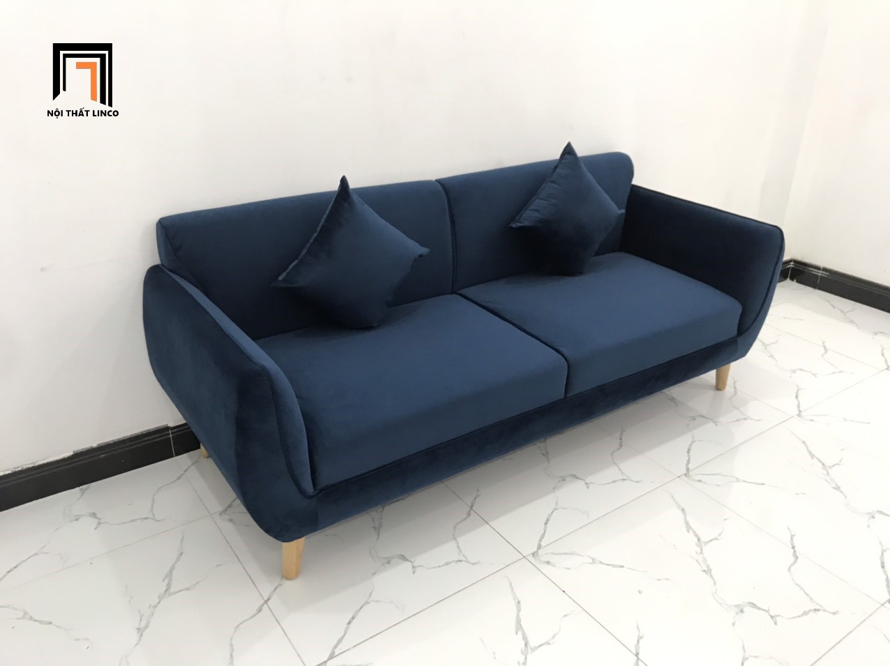 Ghế sofa băng dài phòng khách CV xanh đen vải nhung nhiều kích cỡ