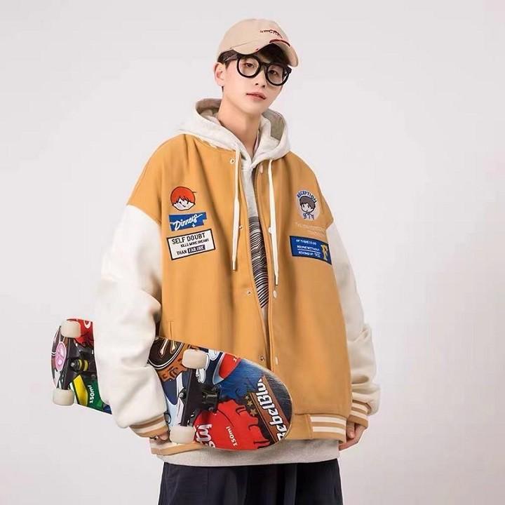 Áo Khoác Bomber Nỉ Bông Nút Bấm BAD BOY F Form Rộng Unisex Nam Nữ Couple Ulzzang Áo khoác bóng chày unisex form rộng cao cấp