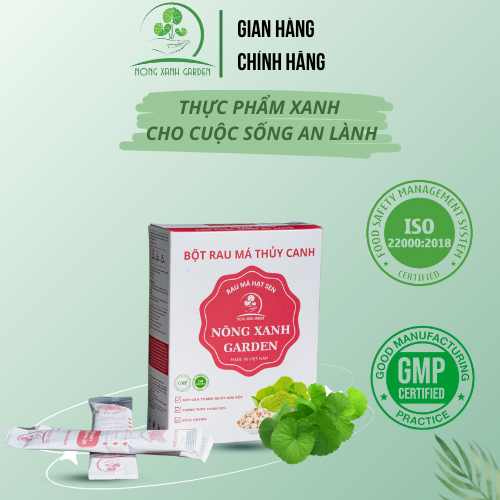 Nông Xanh Garden Bột Rau Má Thủy Canh Hạt Sen Hộp 15 gói (10gr/1 gói) hòa tan uống liền, dễ uống, thanh nhiệt, mát gan, làm đẹp da