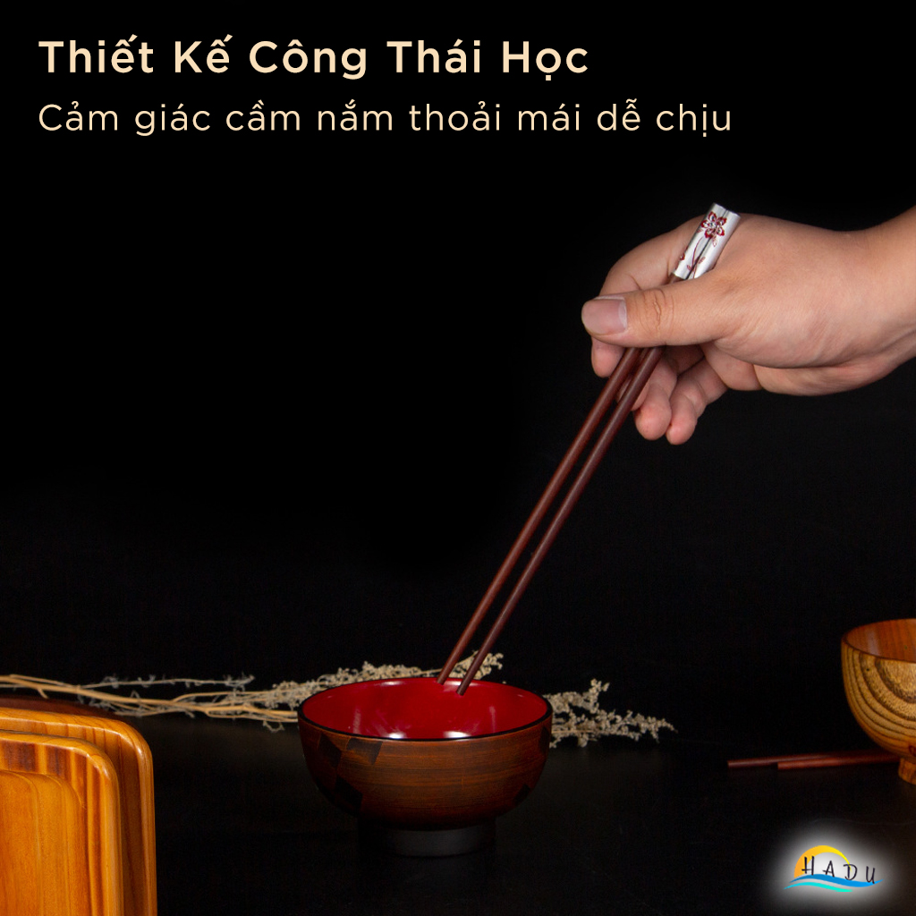 Đũa Ăn Cơm Gỗ Đàn Hương Đỏ Cao Cấp Không Mốc Hoa Anh Đào Kiểu Nhật Bản HADU
