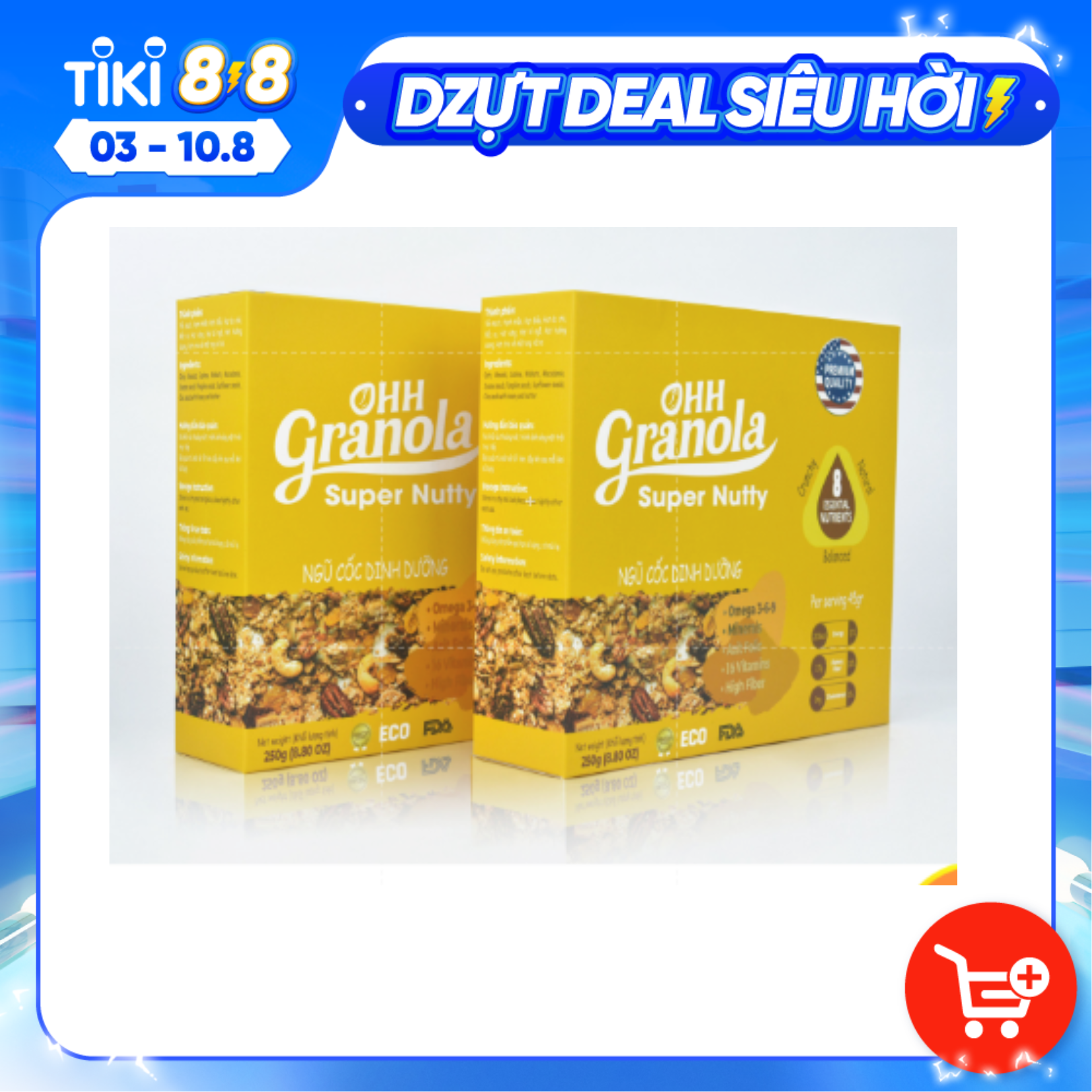 OHH Granola Combo 2 Hộp Ngũ Cốc Super Nutty Siêu Dinh Dưỡng Từ Hạt Cao Cấp 250g, Phối Trộn 7 Loại Hạt Cao Cấp Theo Tiêu Chuẩn FDA - Hoa Kỳ