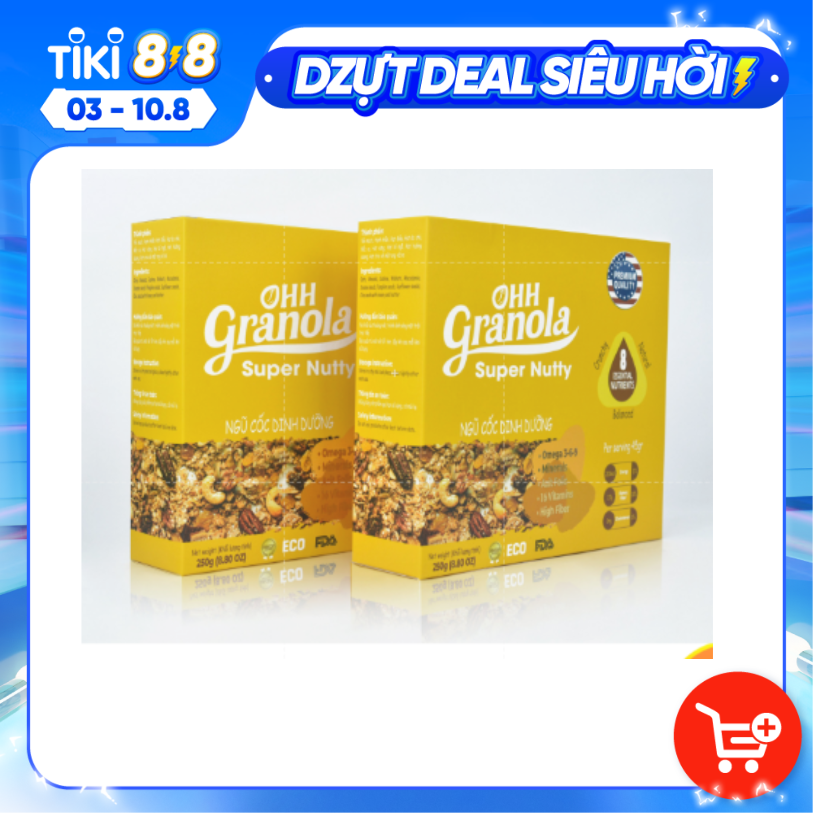 OHH Granola Combo 2 Hộp  Ngũ Cốc Super Nutty Siêu Dinh Dưỡng Từ Hạt Cao Cấp 250g, Phối Trộn 7 Loại Hạt Cao Cấp Theo Tiêu Chuẩn FDA - Hoa Kỳ