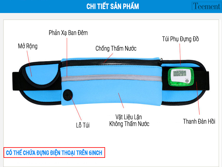 Túi Đeo Bụng Chạy Bộ Chống Nước Teement TM01, Đai Đeo Điện Thoại Chạy Bộ, Túi Đeo Hông Chạy Bộ Phản Quang -hàng Chính Hãng