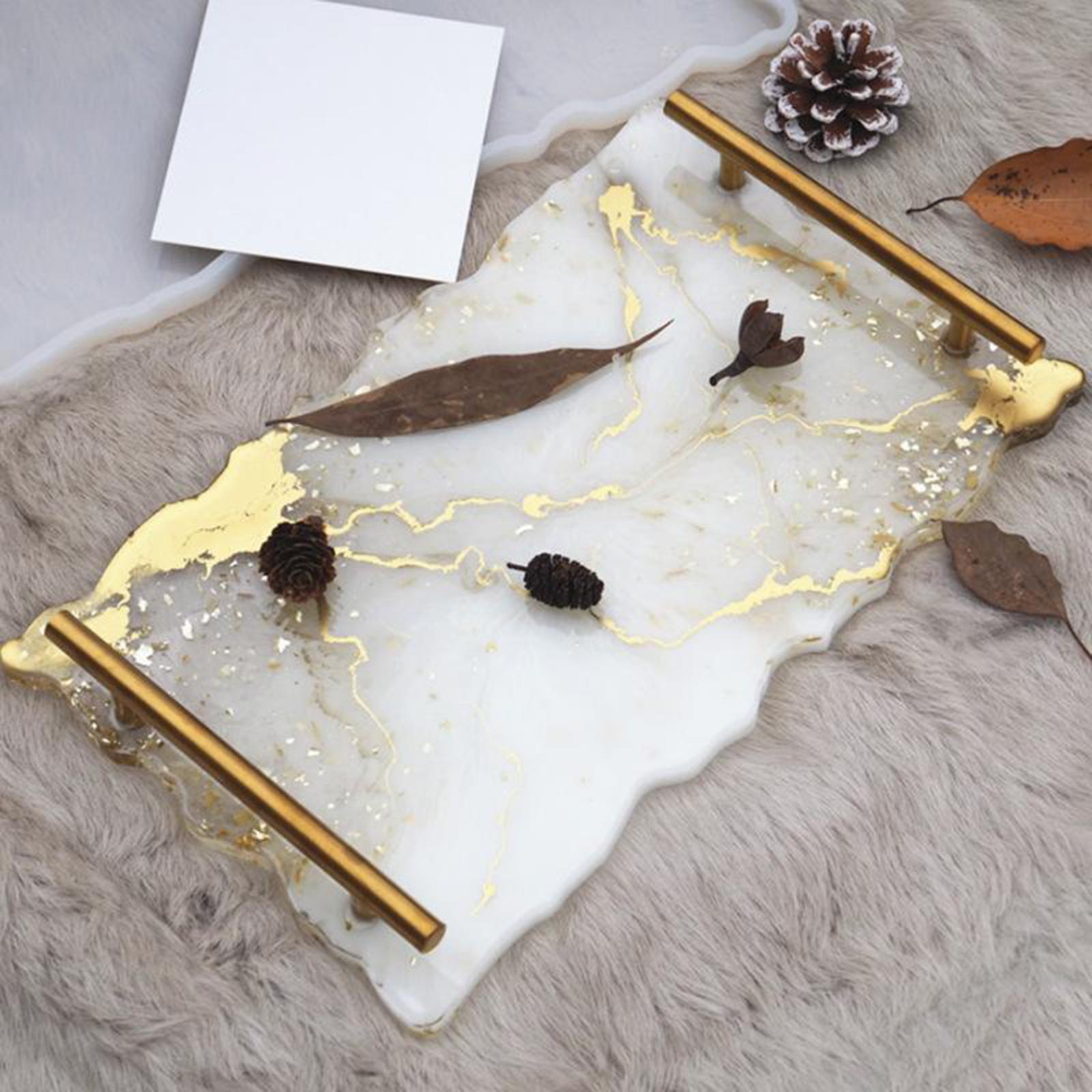 Resin Tray Molds with 2pcs Gold Handles Home Decor Tray