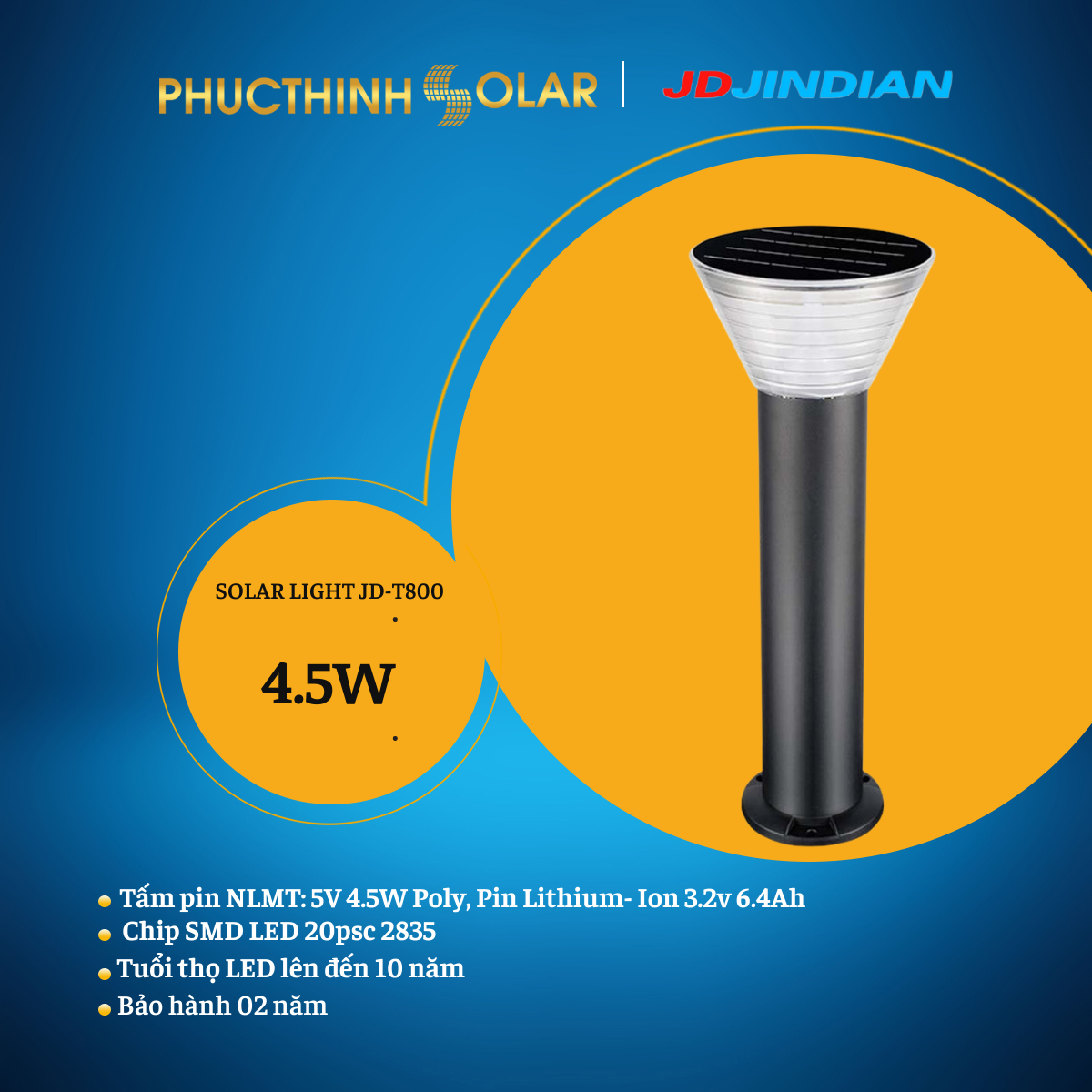 Đèn Sân Vườn Đèn Trang Trí Sân Vườn 5W Jindian ENTELECHY T800 Hàng Chính Hãng | Phúc Thịnh Solar