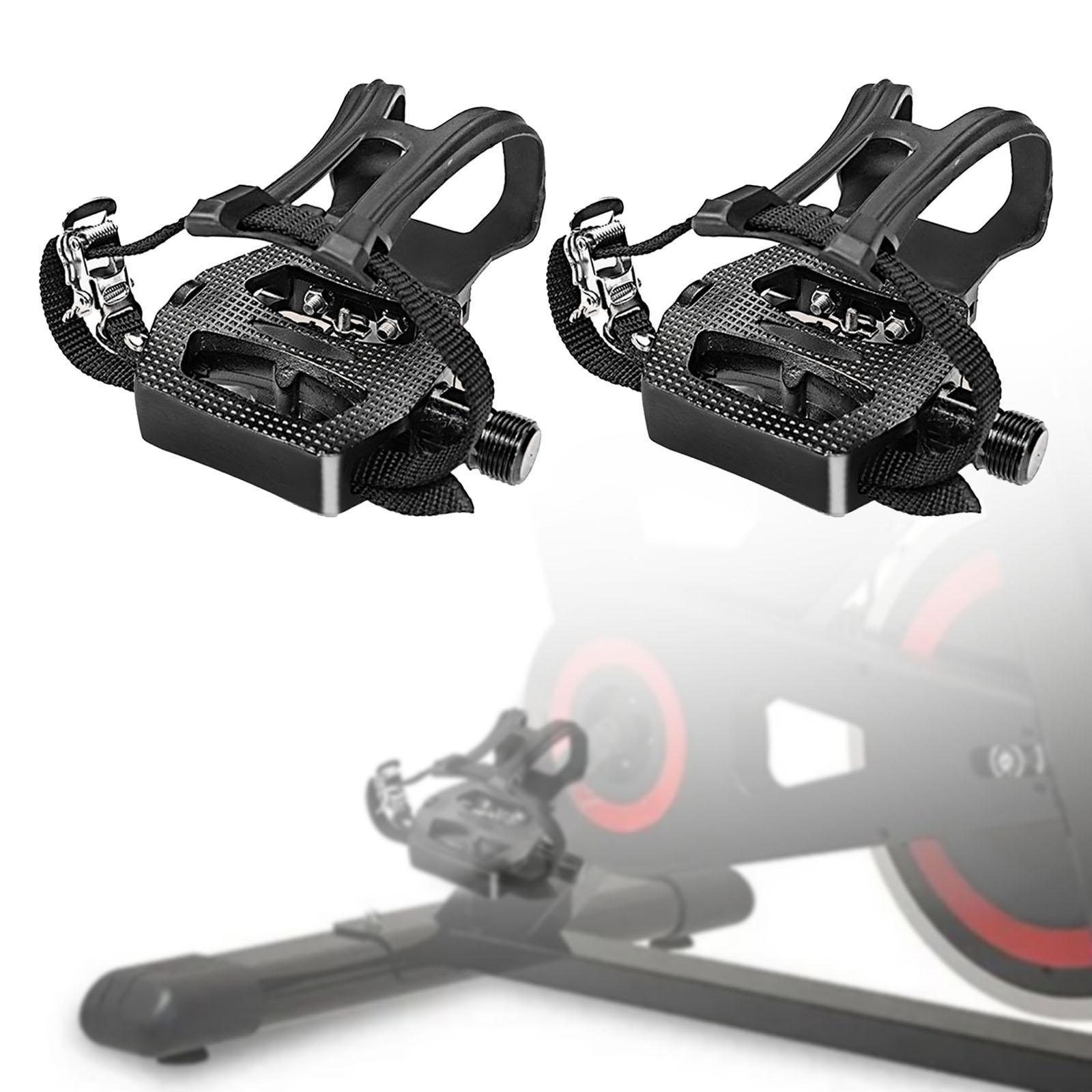 Cycling Bike Pedals with Clips and Straps,  Pedals for Exercise Bike, Mountain and Road Bike