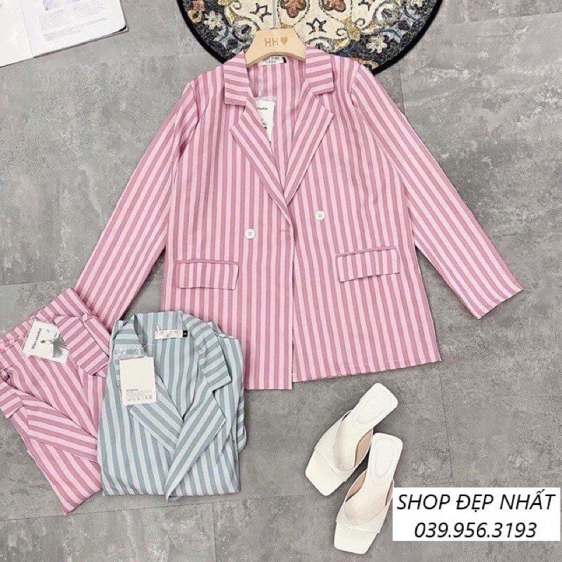 Áo khoác vest nữ áo blazer kẻ sọc kiểu hàn quốc xinh xắn