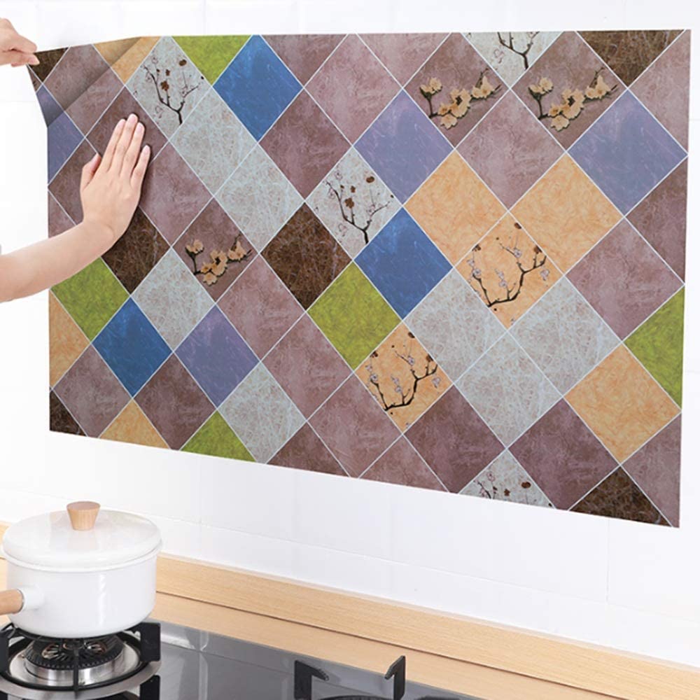 Combo 3 mét giấy dán bếp, decal dán bếp tráng nhôm HOA MAI NÂU khổ 60cm có keo sẵn