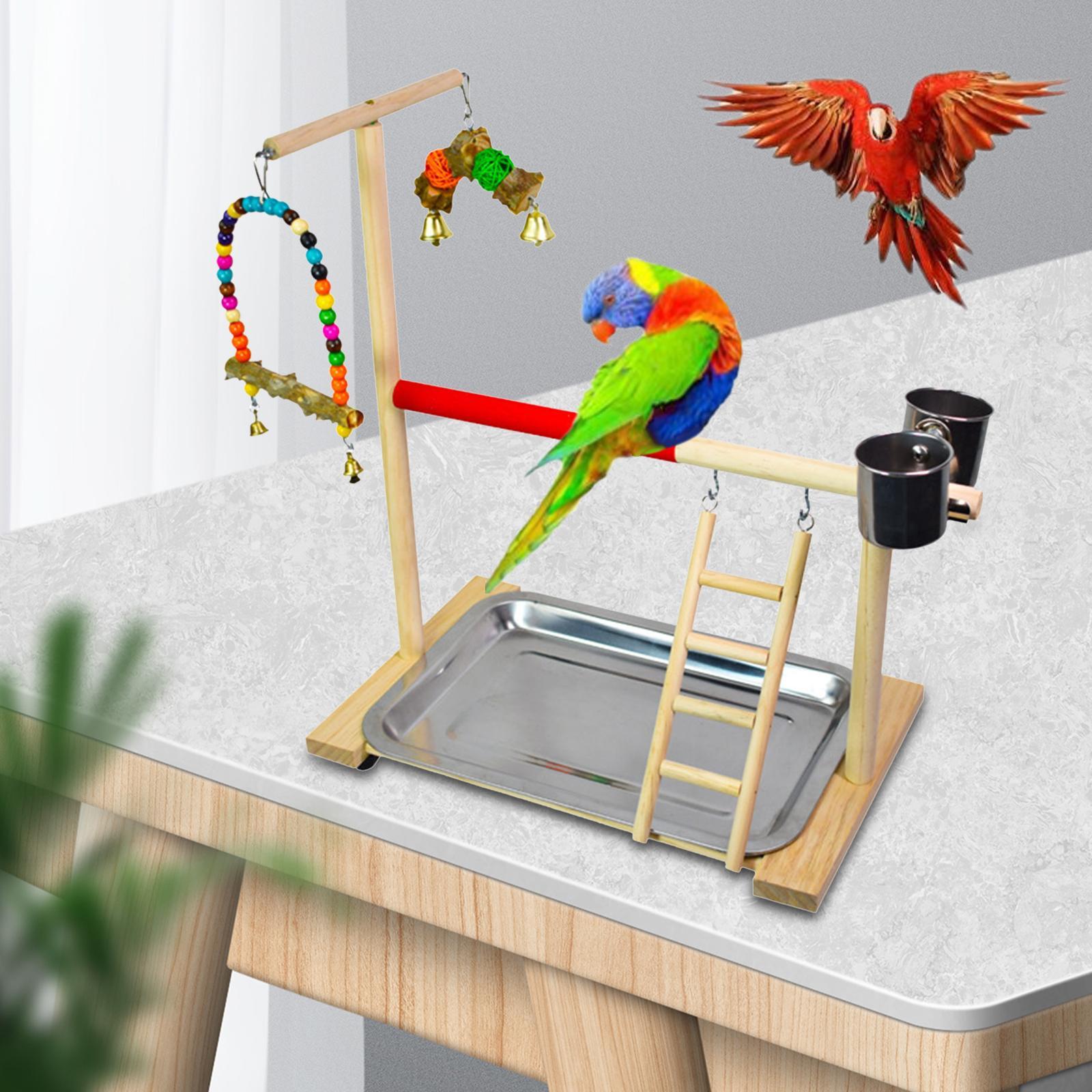 Portable Parrot Perch Stand Wooden Wood Frame Lightweight Bird Playground Adjustable Parrot Stand Perch for Cockatoo Parakeets Climbing
